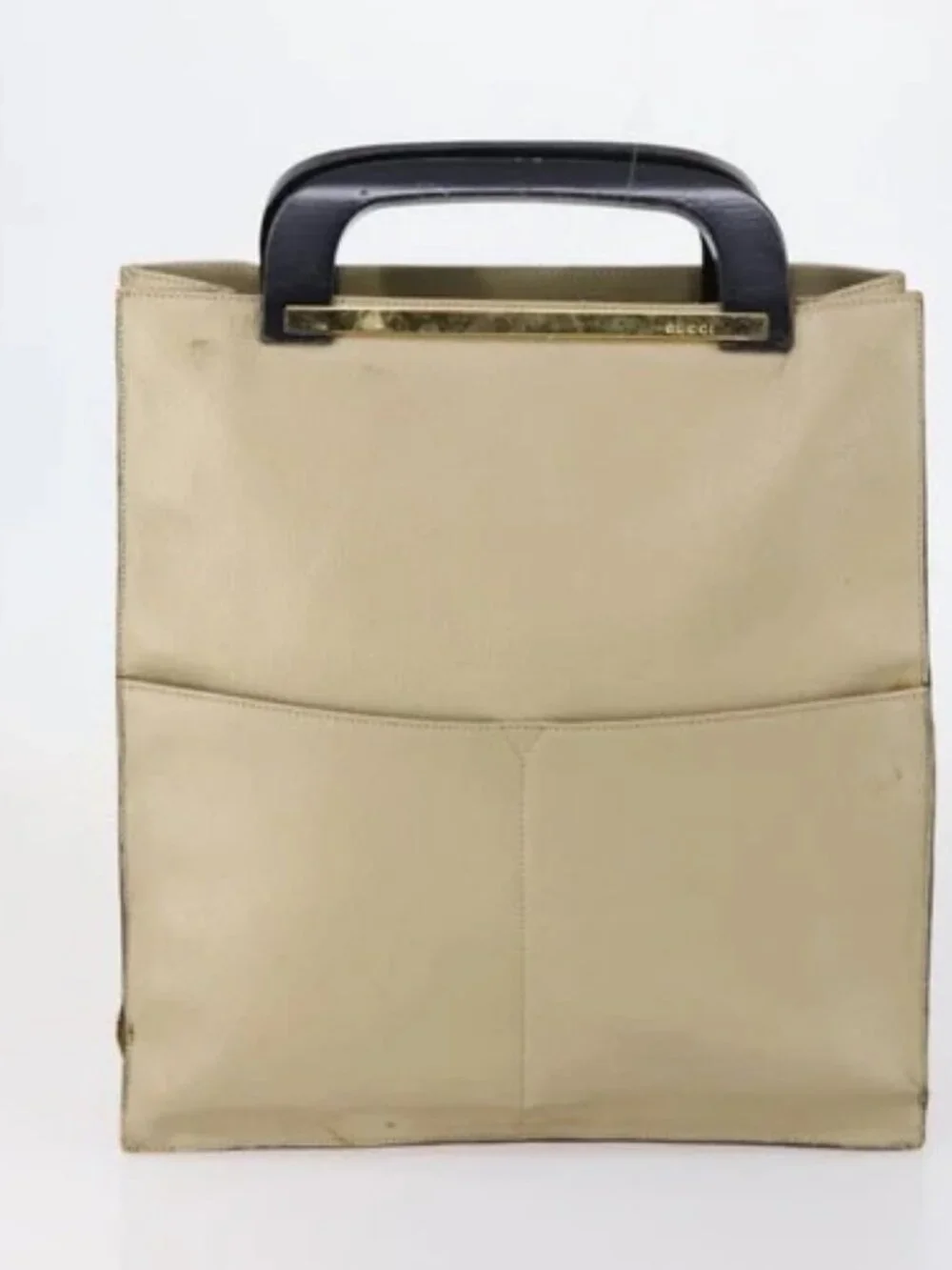 GUCCI GG Canvas Tote Bag Nylon Leather 2 Set Beige Auth 148483